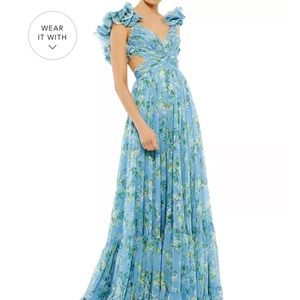Leena by Mac Duggal Blue Ruffled Floral Gown size 8